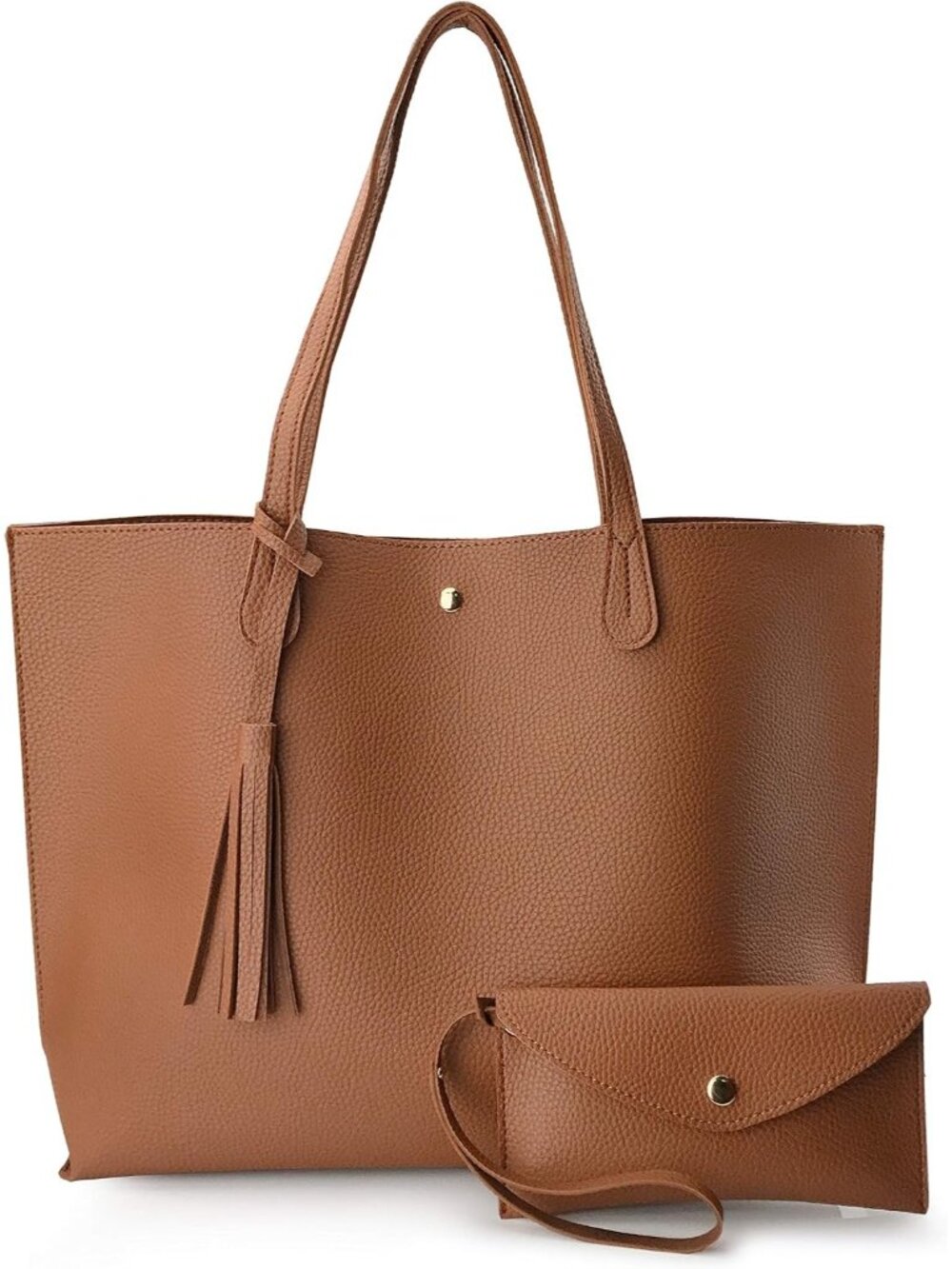 Women's Brown Faux Leather Minimalist Clean Cut Pebbled Shoulder Tote Bags